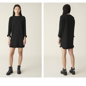 NWOT Ganni Clark Long Sleeve Ruffle Black Dress